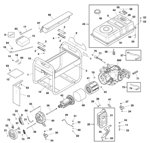 Main Unit Diagram and Parts List for 030741-01  Briggs and Stratton Generator